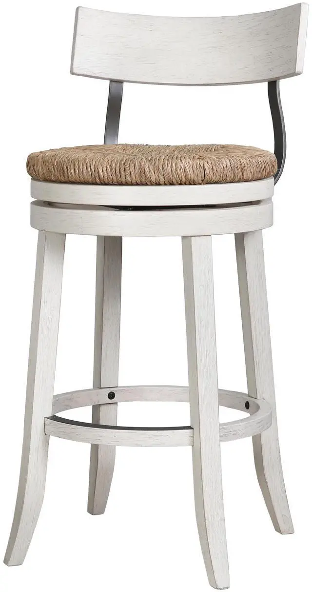 Main image of 31" Wood Bar-Height Bar Stool with Natural Seagrass Seat, Reclaimed White, 1PC