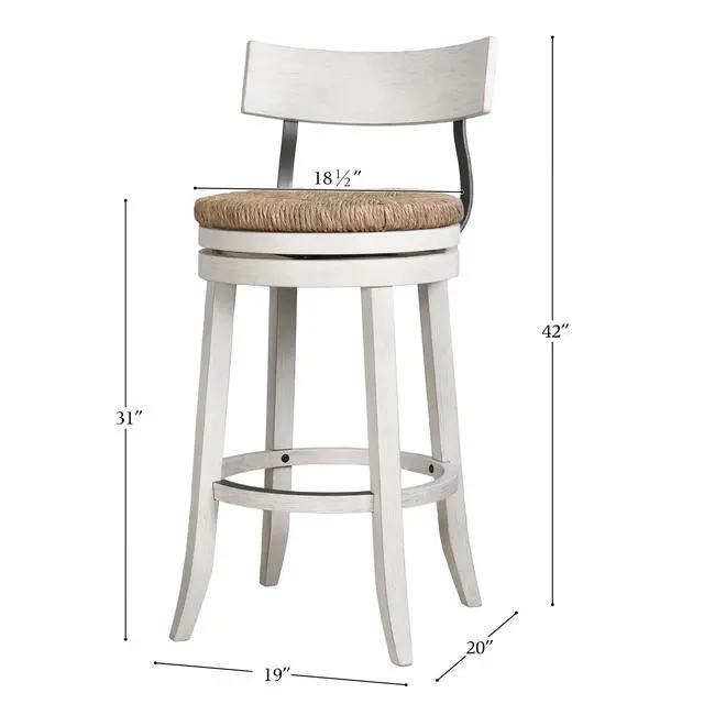 Alt view image 3 of 7 - 31" Wood Bar-Height Bar Stool with Natural Seagrass Seat, Reclaimed White, 1PC