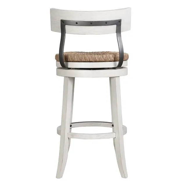 Alt view image 6 of 7 - 31" Wood Bar-Height Bar Stool with Natural Seagrass Seat, Reclaimed White, 1PC