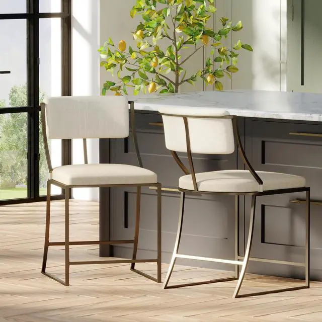Alt view image 5 of 7 - 25" Counter-Height Metal Bar Stool with Back, Antique Brass, 1PC