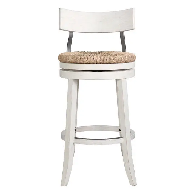 Alt view image 5 of 7 - 31" Wood Bar-Height Bar Stool with Natural Seagrass Seat, Reclaimed White, 1PC