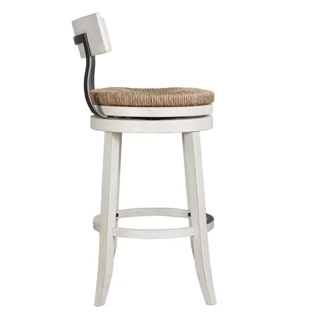 Alt view image 7 of 7 - 31" Wood Bar-Height Bar Stool with Natural Seagrass Seat, Reclaimed White, 1PC