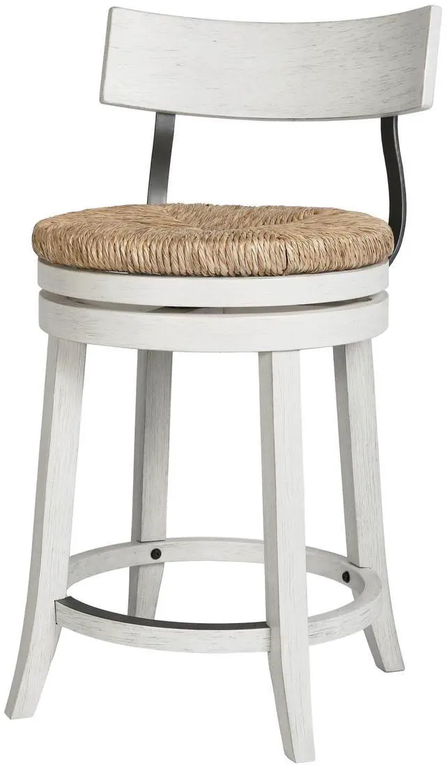Main image of 26" Wood Counter-Height Bar Stool with Natural Seagrass Seat, Reclaimed White, 1PC
