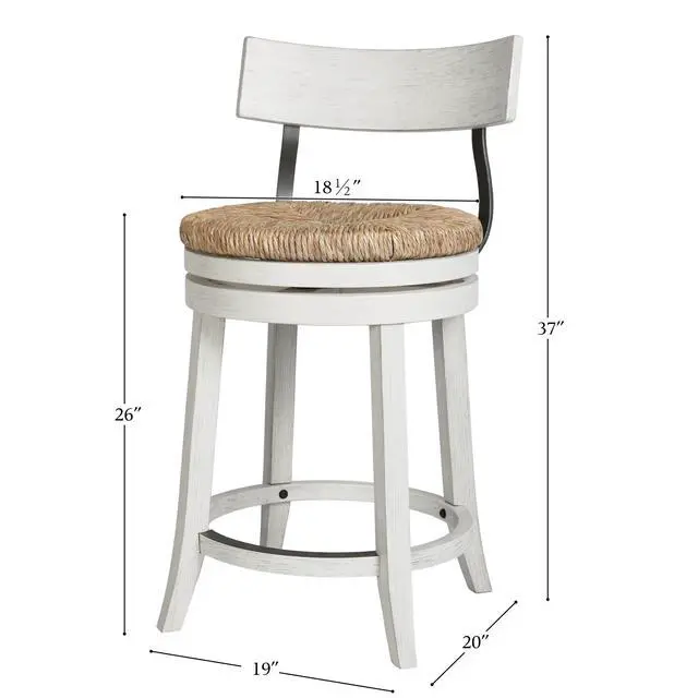 Alt view image 3 of 7 - 26" Wood Counter-Height Bar Stool with Natural Seagrass Seat, Reclaimed White, 1PC