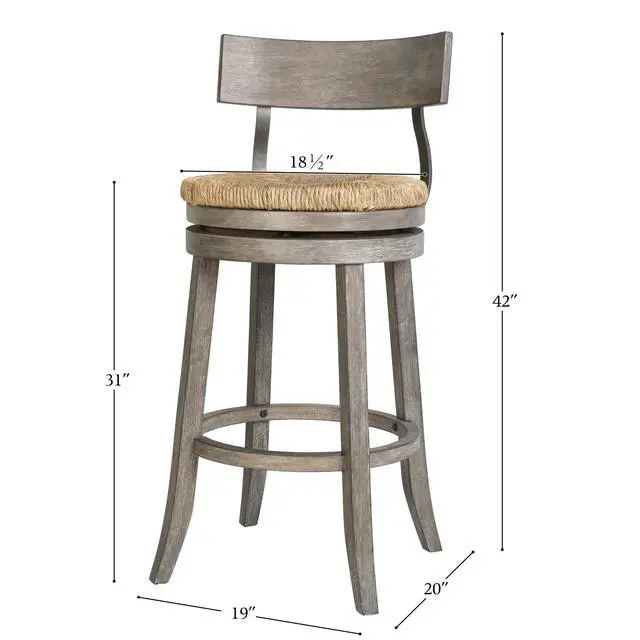 Alt view image 3 of 7 - 31" Wood Bar-Height Bar Stool with Natural Seagrass Seat, Reclaimed Gray, 1PC