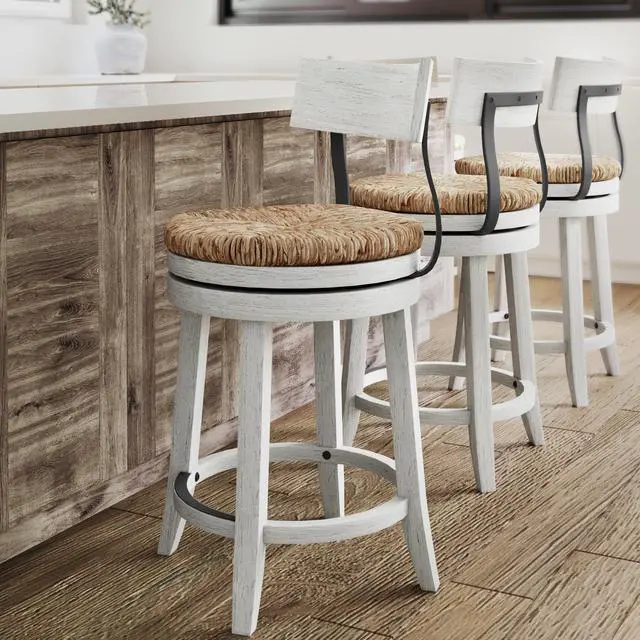 Alt view image 5 of 7 - 26" Wood Counter-Height Bar Stool with Natural Seagrass Seat, Reclaimed White, 1PC