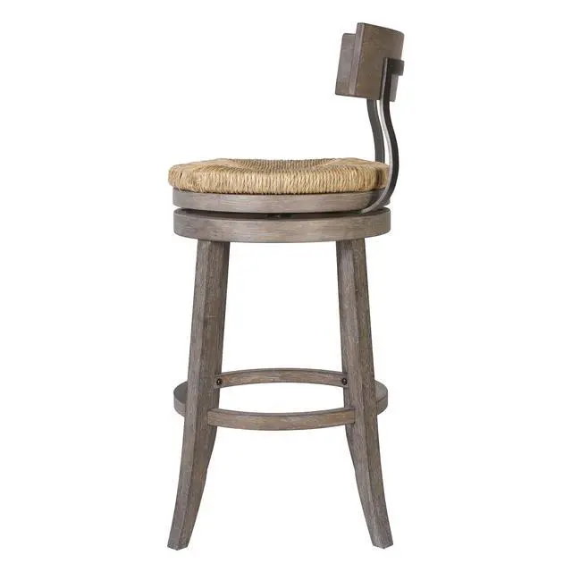 Alt view image 6 of 7 - 31" Wood Bar-Height Bar Stool with Natural Seagrass Seat, Reclaimed Gray, 1PC