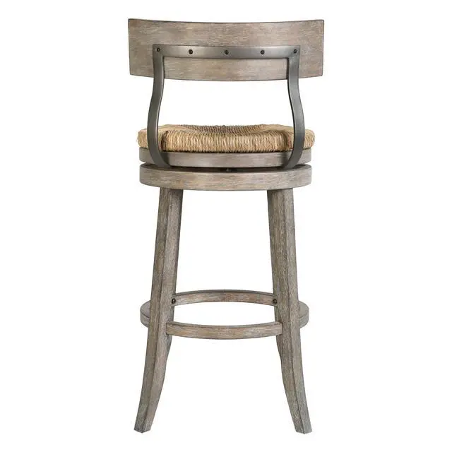 Alt view image 7 of 7 - 31" Wood Bar-Height Bar Stool with Natural Seagrass Seat, Reclaimed Gray, 1PC