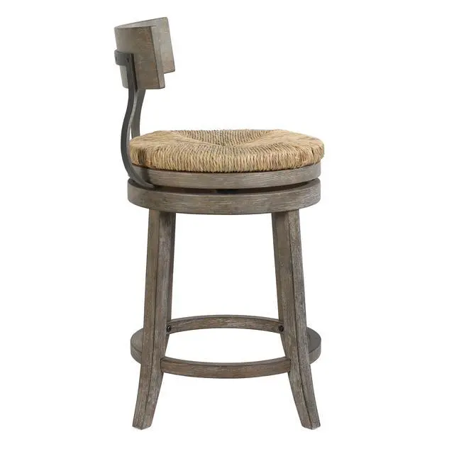 Alt view image 6 of 7 - 26" Wood Counter-Height Bar Stool with Natural Seagrass Seat, Reclaimed Gray, 1PC