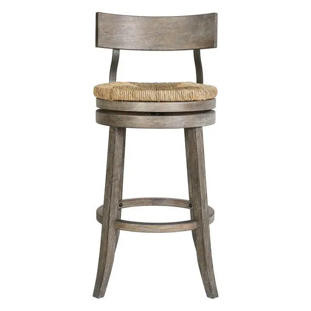 Alt view image 5 of 7 - 31" Wood Bar-Height Bar Stool with Natural Seagrass Seat, Reclaimed Gray, 1PC
