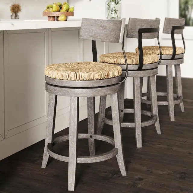 Alt view image 5 of 7 - 26" Wood Counter-Height Bar Stool with Natural Seagrass Seat, Reclaimed Gray, 1PC