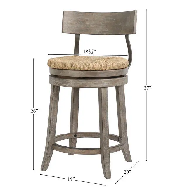 Alt view image 3 of 7 - 26" Wood Counter-Height Bar Stool with Natural Seagrass Seat, Reclaimed Gray, 1PC
