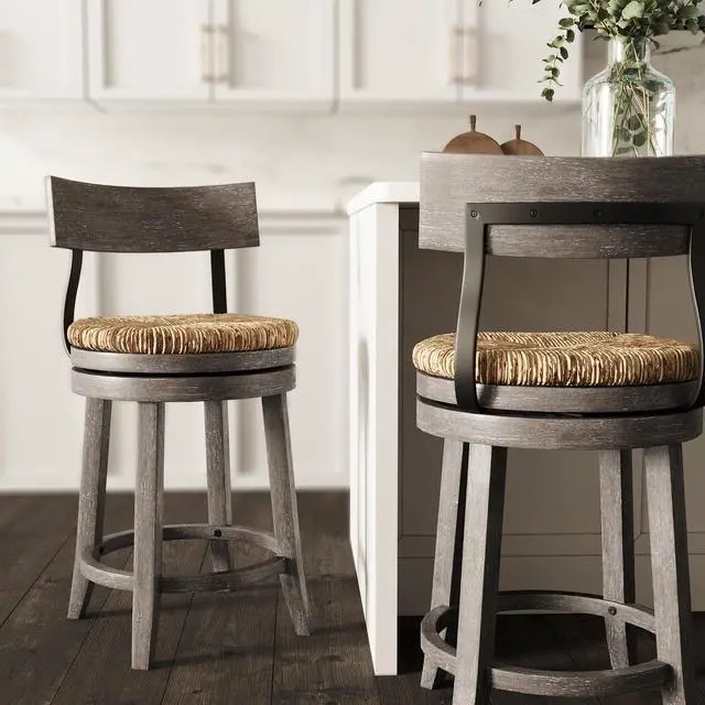 Alt view image 4 of 7 - 26" Wood Counter-Height Bar Stool with Natural Seagrass Seat, Reclaimed Gray, 1PC