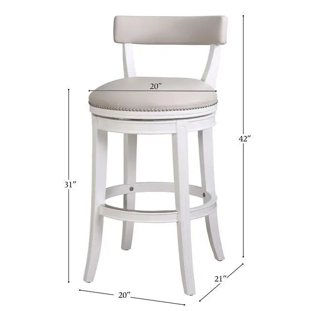 Alt view image 3 of 7 - 31" Bar Stool, White Wood with Gray Faux Leather Seat and Back, 1PC