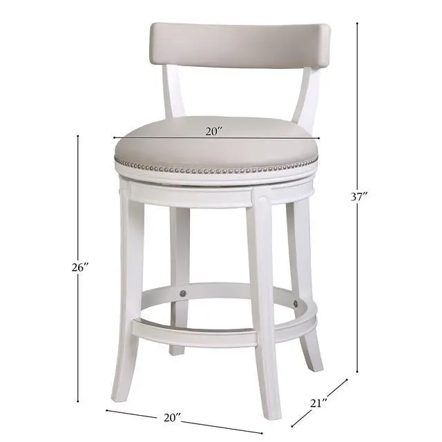 Alt view image 3 of 7 - 26" Counter-Height Bar Stool, White Wood with Gray Faux Leather Seat and Back, 1PC