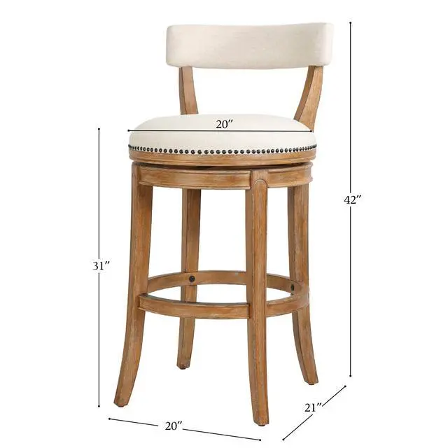 Alt view image 3 of 7 - 31" Bar Stool, Pecan Finish with Linen Fabric Seat and Back, 1PC