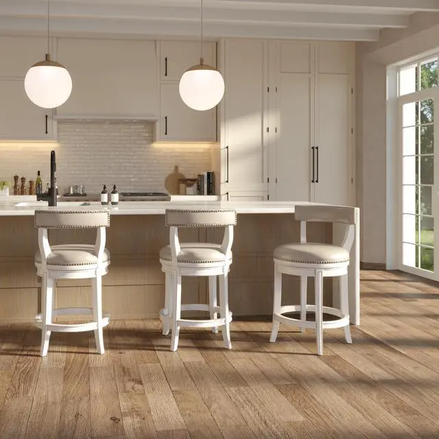 Alt view image 4 of 7 - 26" Counter-Height Bar Stool, White Wood with Gray Faux Leather Seat and Back, 1PC