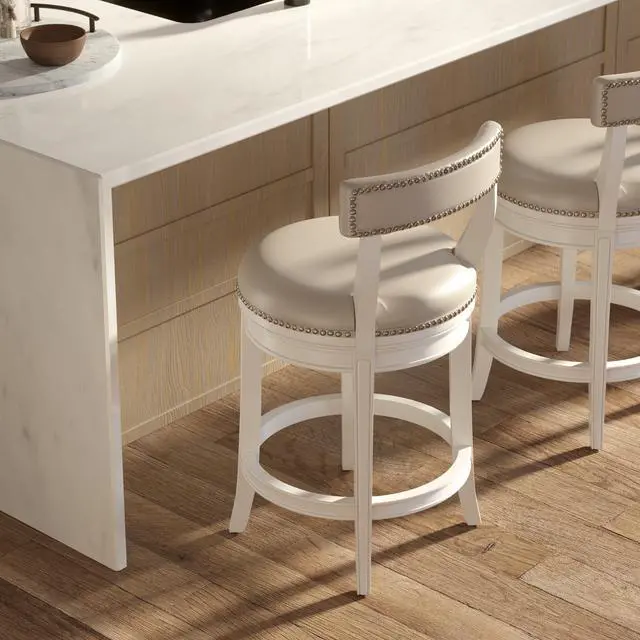 Alt view image 6 of 7 - 26" Counter-Height Bar Stool, White Wood with Gray Faux Leather Seat and Back, 1PC