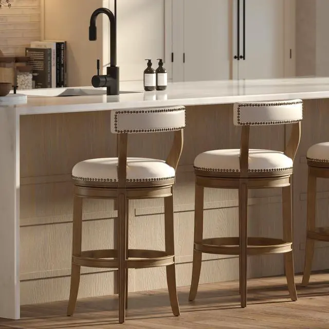 Alt view image 4 of 7 - 31" Bar Stool, Pecan Finish with Linen Fabric Seat and Back, 1PC