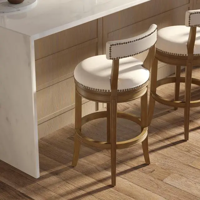 Alt view image 5 of 7 - 31" Bar Stool, Pecan Finish with Linen Fabric Seat and Back, 1PC