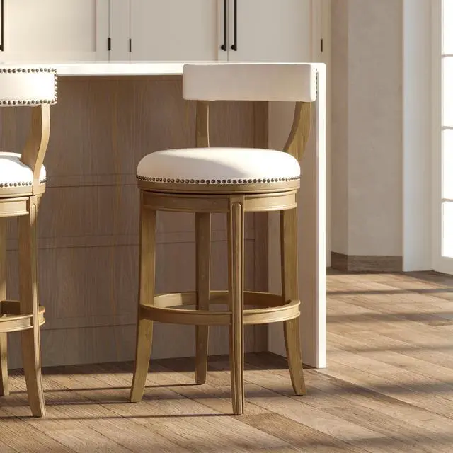 Alt view image 2 of 7 - 31" Bar Stool, Pecan Finish with Linen Fabric Seat and Back, 1PC
