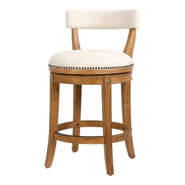 Alt view image 6 of 7 - 26" Counter-Height Bar Stool, Pecan Finish with Linen Fabric Seat and Back, 1PC