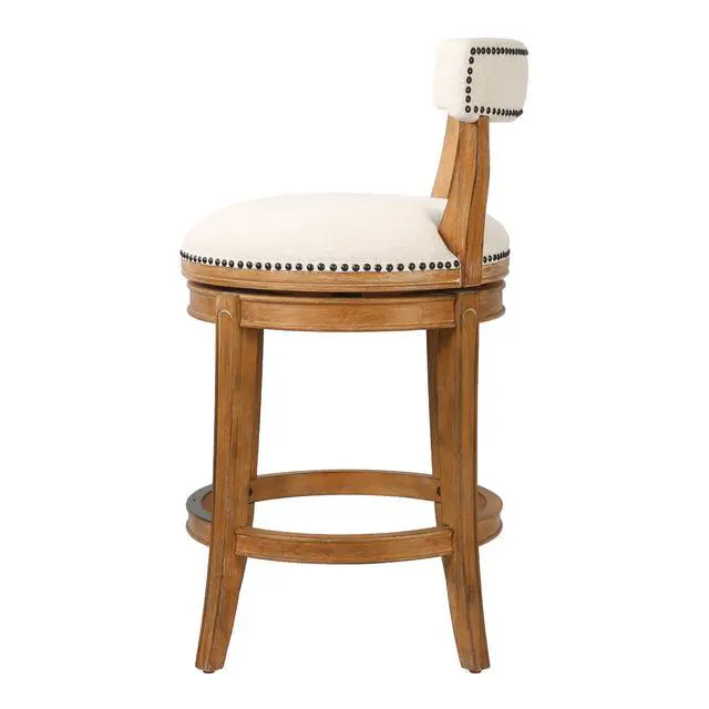 Alt view image 7 of 7 - 26" Counter-Height Bar Stool, Pecan Finish with Linen Fabric Seat and Back, 1PC