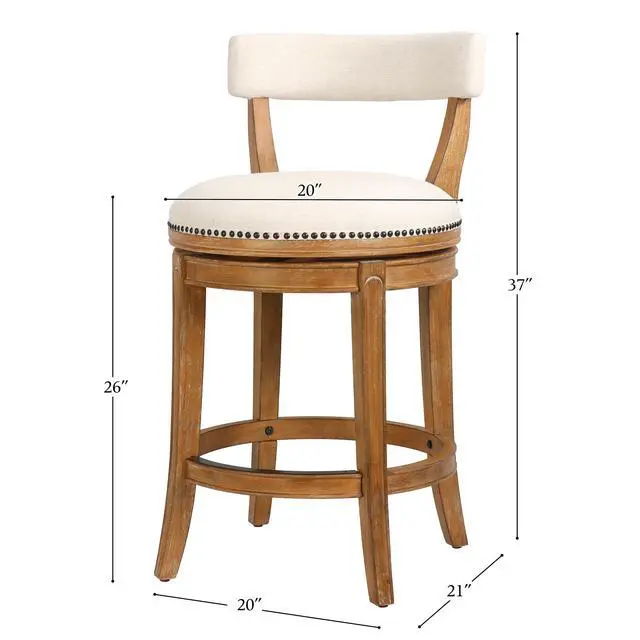 Alt view image 3 of 7 - 26" Counter-Height Bar Stool, Pecan Finish with Linen Fabric Seat and Back, 1PC