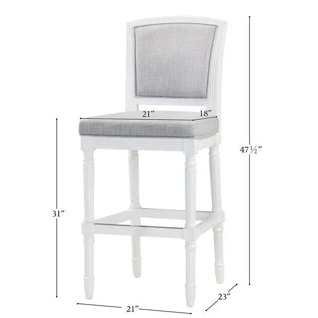 Alt view image 3 of 7 - 31" White Bar-Height Bar Stool with Gray Upholstered Seat and Back, 1PC