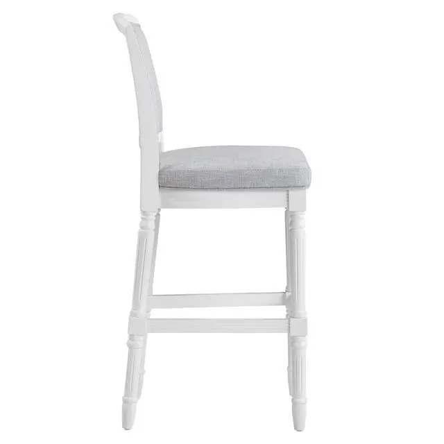 Alt view image 7 of 7 - 31" White Bar-Height Bar Stool with Gray Upholstered Seat and Back, 1PC