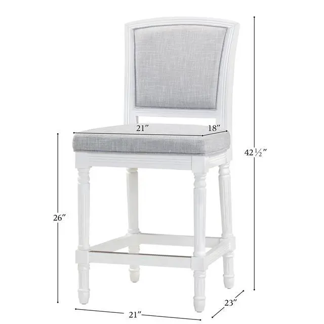 Alt view image 3 of 7 - 26" White Counter-Height Bar Stool with Gray Upholstered Seat and Back, 1PC
