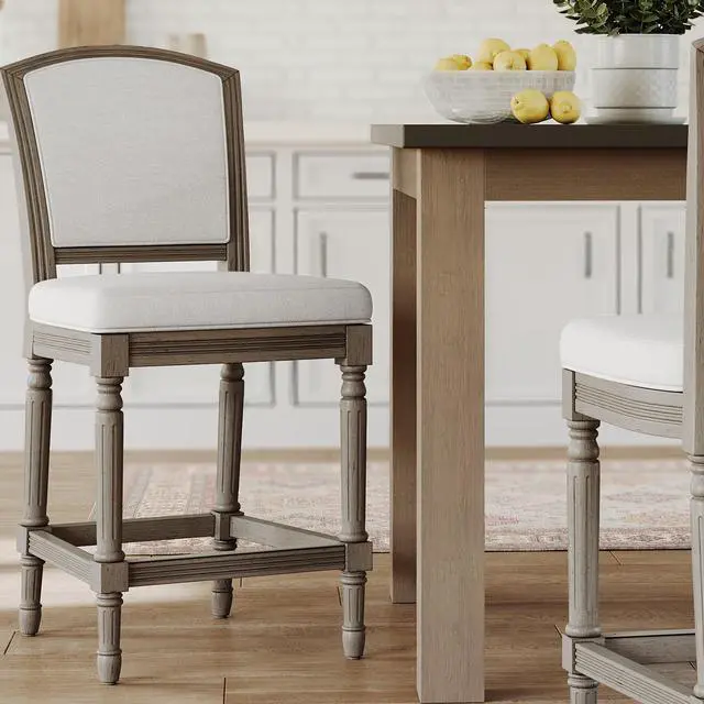 Alt view image 2 of 7 - 26" Weathered Gray Counter-Height Bar Stool with Gray Upholstered Seat and Back, 1PC