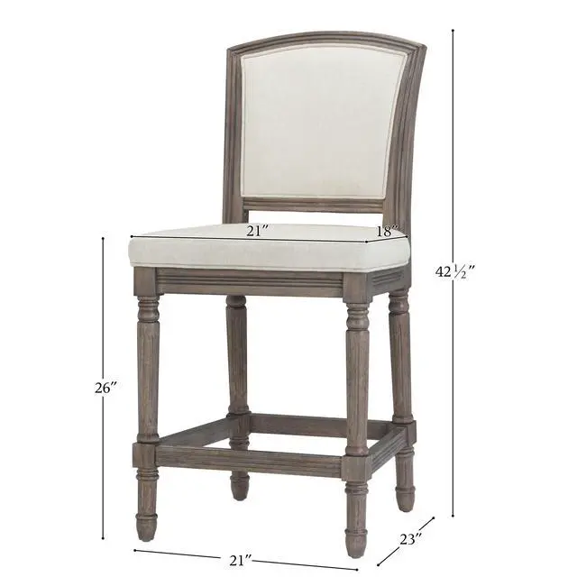 Alt view image 3 of 7 - 26" Weathered Gray Counter-Height Bar Stool with Gray Upholstered Seat and Back, 1PC