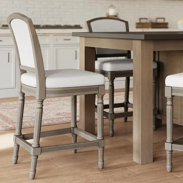 Alt view image 5 of 7 - 26" Weathered Gray Counter-Height Bar Stool with Gray Upholstered Seat and Back, 1PC