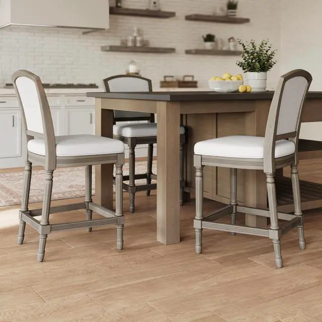 Alt view image 6 of 7 - 26" Weathered Gray Counter-Height Bar Stool with Gray Upholstered Seat and Back, 1PC