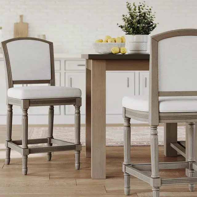 Alt view image 4 of 7 - 26" Weathered Gray Counter-Height Bar Stool with Gray Upholstered Seat and Back, 1PC