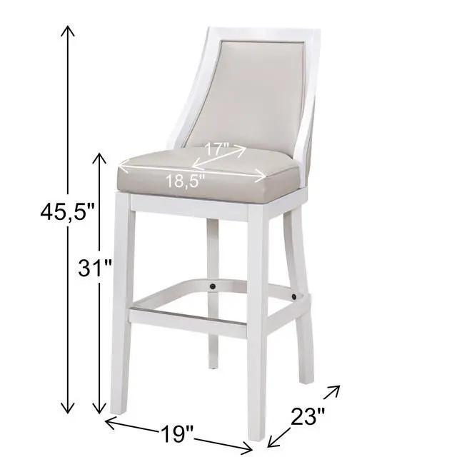 Alt view image 3 of 7 - Swivel 31"H Bar Stool with Tall Back, White with Gray Faux-Leather Seat, 1PC