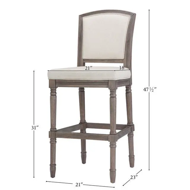Alt view image 3 of 7 - 31" Weathered Gray Bar-Height Bar Stool with Gray Upholstered Seat and Back, 1PC