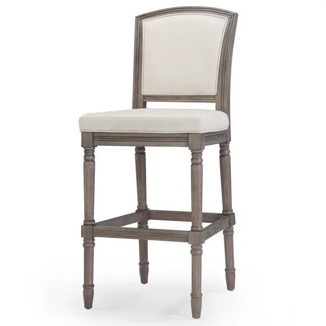 Main image of 31" Weathered Gray Bar-Height Bar Stool with Gray Upholstered Seat and Back, 1PC