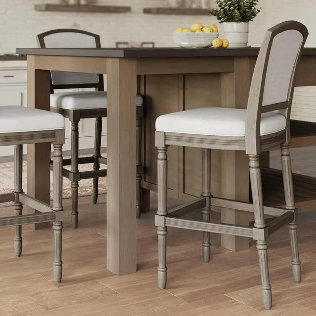Alt view image 5 of 7 - 31" Weathered Gray Bar-Height Bar Stool with Gray Upholstered Seat and Back, 1PC