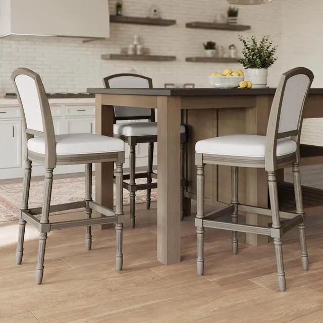 Alt view image 6 of 7 - 31" Weathered Gray Bar-Height Bar Stool with Gray Upholstered Seat and Back, 1PC