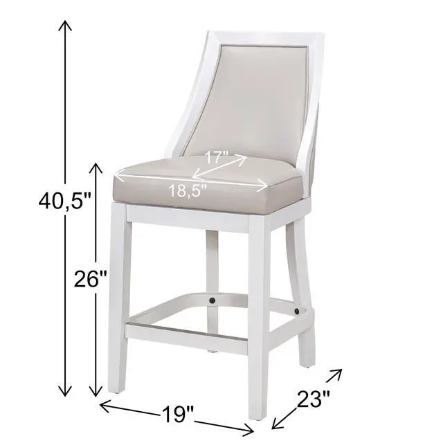 Alt view image 3 of 7 - Swivel 26"H Counter-Height Bar Stool with Tall Back, White with Gray Faux-Leather Seat, 1PC