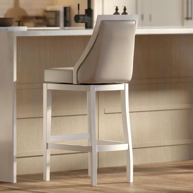 Alt view image 4 of 7 - Swivel 31"H Bar Stool with Tall Back, White with Gray Faux-Leather Seat, 1PC