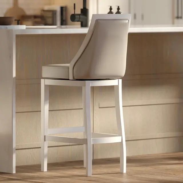 Alt view image 4 of 7 - Swivel 26"H Counter-Height Bar Stool with Tall Back, White with Gray Faux-Leather Seat, 1PC