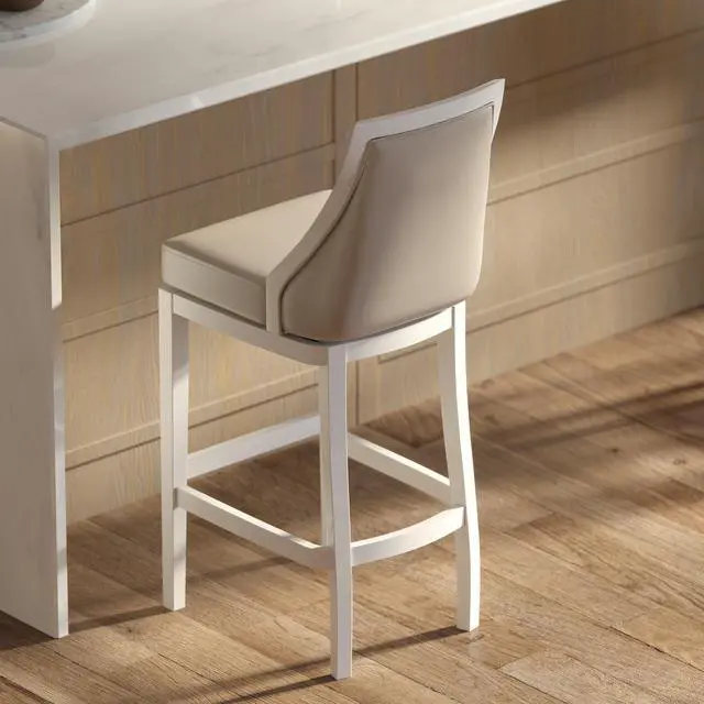 Alt view image 5 of 7 - Swivel 26"H Counter-Height Bar Stool with Tall Back, White with Gray Faux-Leather Seat, 1PC