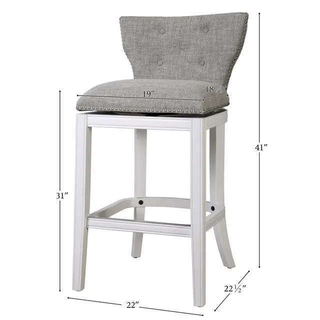 Alt view image 3 of 7 - 31" Upholstered Bar-Height Swivel Bar Stool with Back, White with Gray Upholstery, 1PC