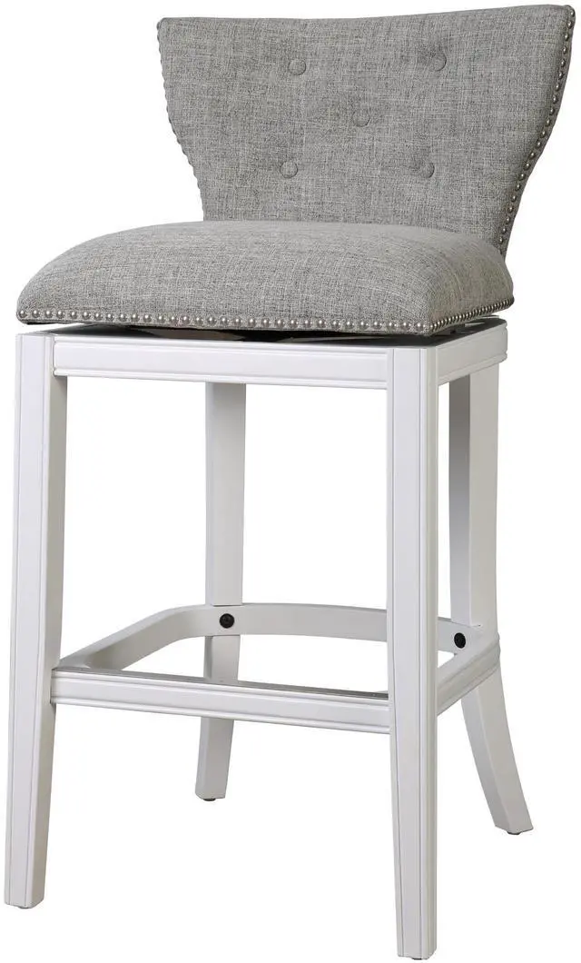 Main image of 31" Upholstered Bar-Height Swivel Bar Stool with Back, White with Gray Upholstery, 1PC