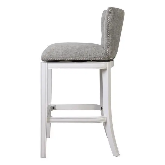 Alt view image 7 of 7 - 31" Upholstered Bar-Height Swivel Bar Stool with Back, White with Gray Upholstery, 1PC