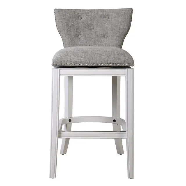 Alt view image 6 of 7 - 31" Upholstered Bar-Height Swivel Bar Stool with Back, White with Gray Upholstery, 1PC