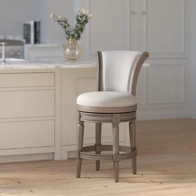 Alt view image 2 of 7 - 26in. Wood Counter-Height Swivel Barstool with High-Back, Weathered Gray, 1PC